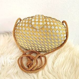 Vintage Delill Creation Evening Clutch Purse Woven Diamond Gold Silver Glitter🌴